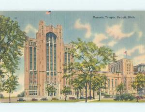 Unused Linen MASONIC TEMPLE SCENE Detroit Michigan MI L4750