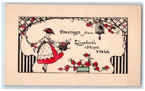Greetings From Elizabeth Hope Webb Flowers Arts Crafts Cortland NY Postcard