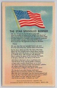 Patriotic Star Spangled Banner Lyrics Linen Postcard Y28