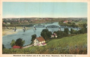Vintage Postcard 1920's Woodstock From Grafton Side St. John River New Brunswick