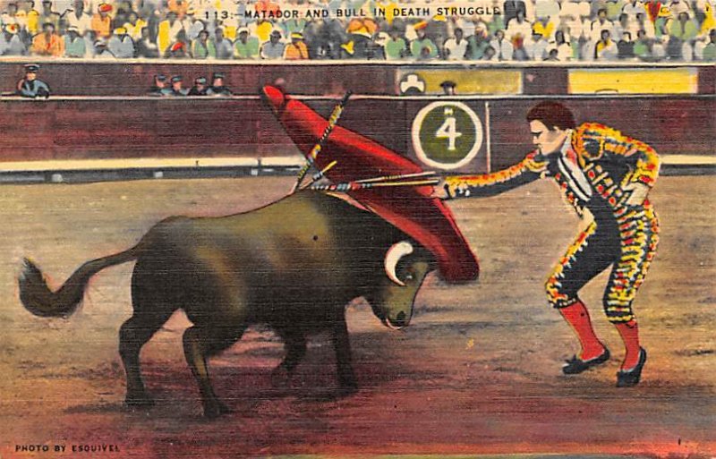 Matador and Bull in Death Struggle Bullfighting Unused 