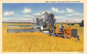 Caterpillar Combine Bulldozer Track Wheat Harvest Farming linen postcard