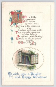 Christmas~Calligraphy Poem~Open Window~Open Hearts~Gold~Emboss~BB London~1913 PC