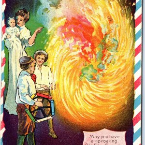 c1910s 4th of July Old Spangled Fireworks Colorful Postcard Fourth Embossed A158