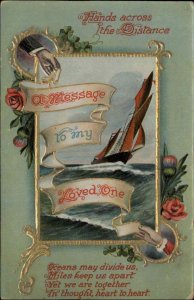 Hands Across the Distance Message to My Loved One c1910 Gel Postcard