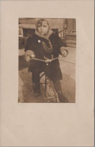 RPPC Postcard Little Boy Riding Bicycle Linden Studio Chicago IL