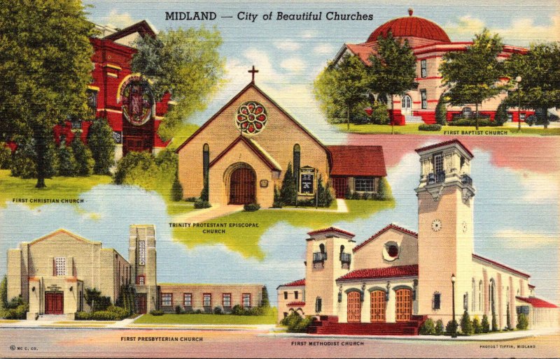 Texas Midland City Of Beautiful Churches Multi View Curteich