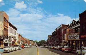 Main Street Scene Cars Drug Store Riviera Theater Three Rivers Michigan postcard