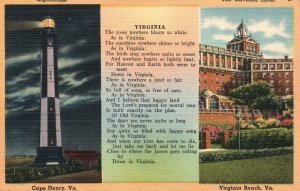 Vintage Postcard 1930's Cape Henry Virginia & Virginia Beach Atlantic Shore VA