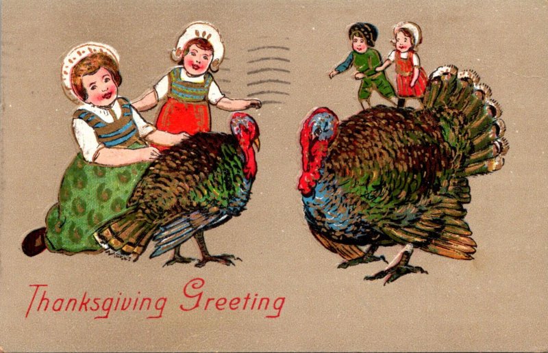 Thanksgiving Greetings With Turkeys and Children 1907