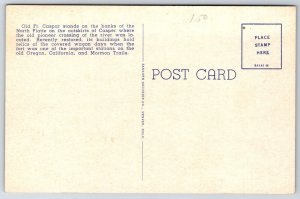 Wyoming~Old Fort Casper Bldgs & Tepee Scene~Sanborn Souvenir Vtg Linen Postcard