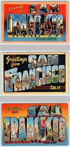 3 Large Letter Linen SAN FRANCISCO, CA - Longshaw, Scenic View, Piltz Postcards