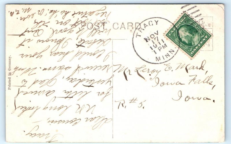 TRACY, Minnesota MN ~ Handcolored CENTRAL PARK 1911 Lyon County  Postcard