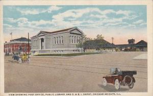 Illinois Chicago Heights Showing Post Office Public Library and C E & I Depot