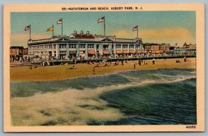 Postcard Asbury Park NJ c1940s Natatorium and Beach Public Swimming Pool Ocean