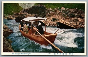 Postcard Kyoto Japan c1920s Boating on the Hozu River Rapids Downstream