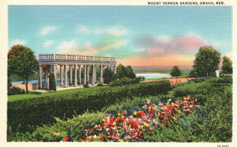 Vintage Postcard 1930's Mount Vernon Gardens Omaha Nebraska Eric Nelson News
