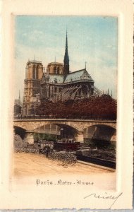 1900s Notre Dame Cathedral w/ Bridge Paris France Tinted Postcard