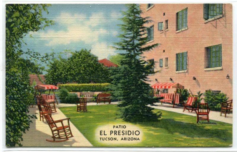 Patio El Presidio Hotel Tucson Arizona linen postcard