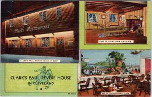 CLEVELAND, OH Ohio  Clark's PAUL REVERE HOUSE  c1950s  Roadside Linen Postcard
