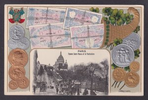 FRANCE, Postcard, Paris, Embossed Coins, Saint-Pierre Square, Funicular