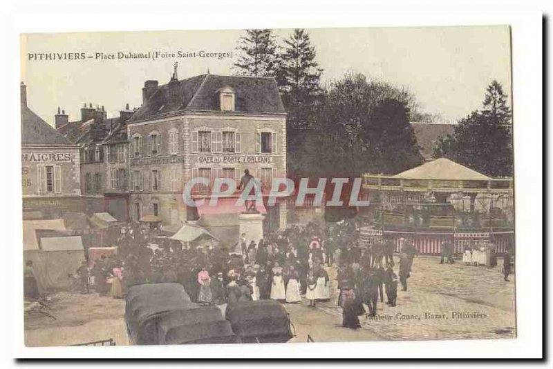 Pithiviers Old Postcard Place Duhamel (Fair Saint Georges) (manege kiosk) (tr...