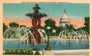 Vintage Postcard Bartholdi Fountain And Capitol Building Landmark Washington DC