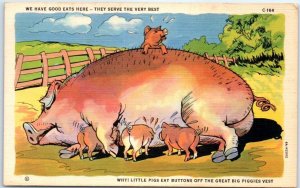 Postcard - Greeting Card with Mother Feeding Little Pigs Comic Art Print