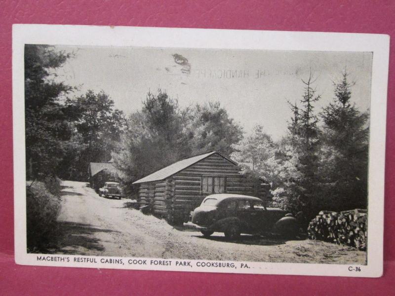 Postcard Pa Cooksburg Cook Forest Macbeth S Restful Log Cabins 4