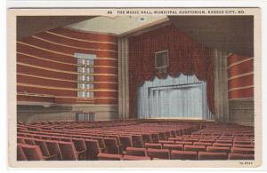 Music Hall Interior Municipal Auditorium Kansas City Missouri linen postcard