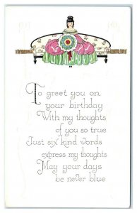 Arts & Crafts Style  BIRTHDAY  c1910s Postcard : MAY YOUR DAYS Be NEVER BLUE
