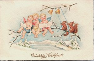 Merry Christmas Angels On A Branch Squirrels Vintage Postcard C176