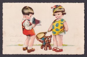 Vinatge postcard GERMANY, Children with a camera