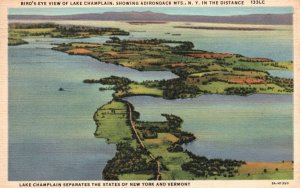 Vintage Postcard Birds Eye View Lake Champlain Adirondack Mountains New York NY