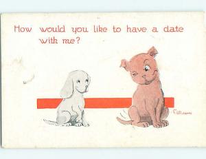 Pre-Linen comic signed WEAVER - DOG WINKS AT ANOTHER DOG - HAVE A DATE HJ1861
