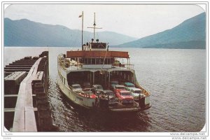 Ferry, M.V. Anscomb docking at Kootenay Bay,  B.C.,  Canada,  40-60s