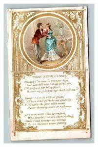 Vintage 1880's Victorian Trade Card Man Giving Wife Flowers - Nice Poem