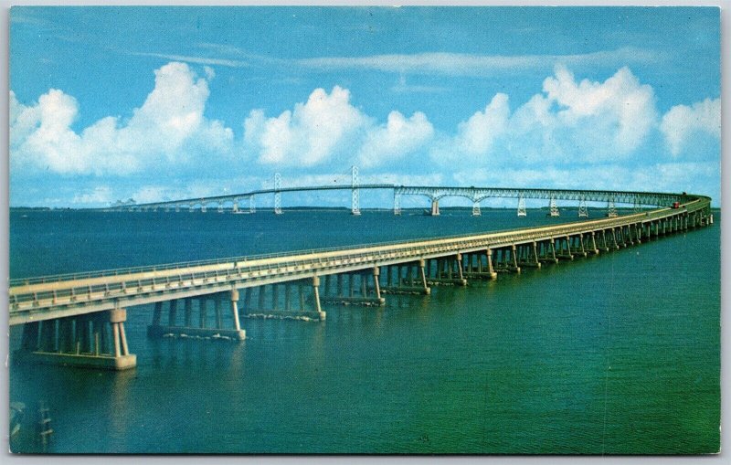 Vtg Maryland MD Chesapeake Bay Bridge Eastern Western Shores Postcard