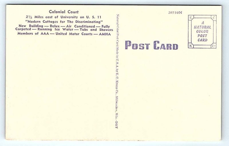 TUSCALOOSA, AL Alabama ~ COLONIAL COURT c1940s Kropp Linen Roadside Postcard