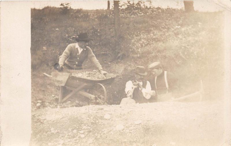 A16/ Occupational Men Job RPPC Postcard c1910 Ditch Crew Pick Wheelbarrow 9