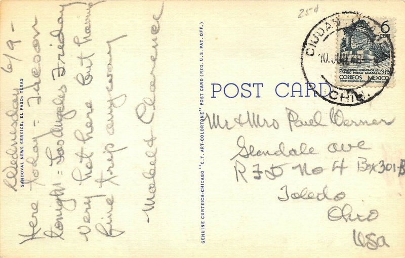 Juarez Mexico 1948 Postcard National Bank Of Mexico & US Consulate