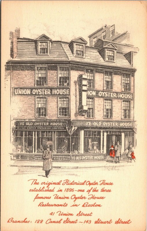 Vtg Boston Massachusetts MA Historical Union Oster Bar Restaurant Postcard