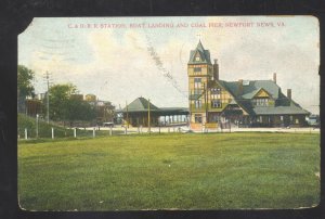 NEWPORT NEWS VIRGINIA VA. C&O RAILROAD DEPOT TRAIN STATION VINTAGE POSTCARD