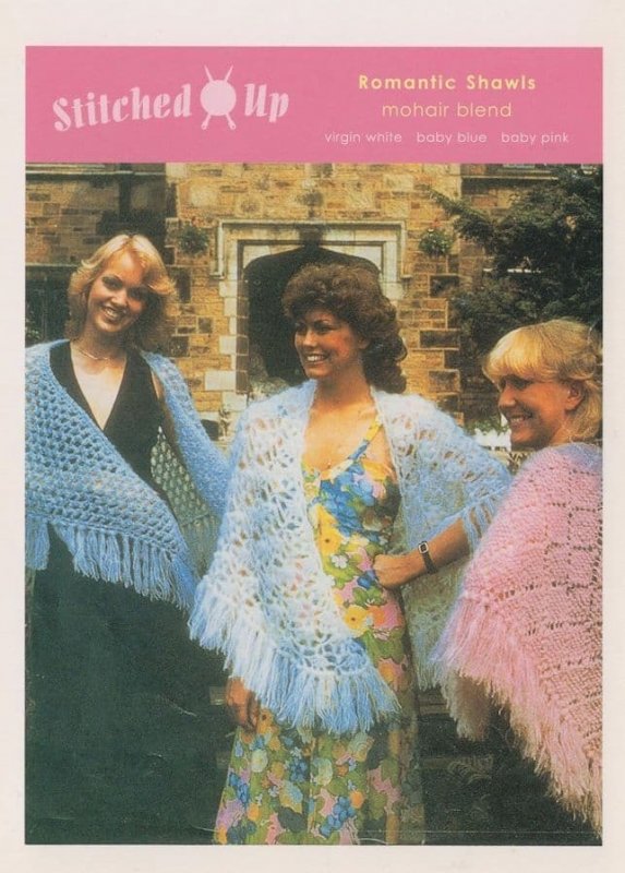 Romantic Mohair 1970s Shawls Fashion Knitting Pattern Postcard