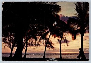 Palm Tree Silhouette Sunset In Hawaii, 1969 Postcard, Tuberculosis Slogan Cancel