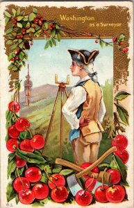 George Washington as Surveyor, Cherries, Hatchet Embossed Vintage Postcard L70