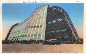 Linen Postcard; US Airport, Sunnyvale CA Hangar for Dirigible, Unposted