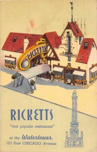 J10/ Chicago Illinois Postcard Linen Ricketts Restaurant Watertower  206