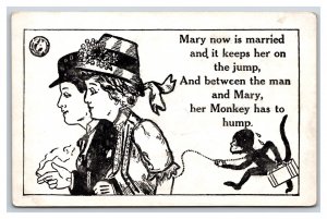 Comic Risque Limerick Mary and Her Humping Monkey UNP Blank Back Postcard S11