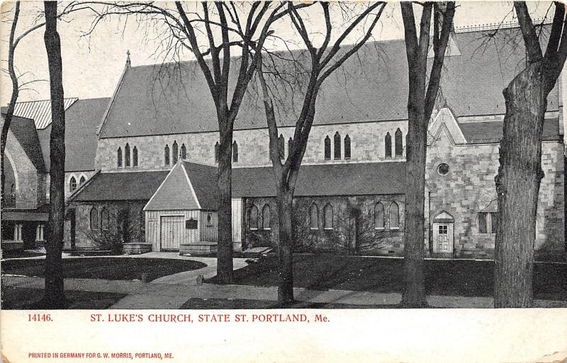 Portland Maine~Saint Luke's Church on State Street~Bare Trees in Front~1905 PC